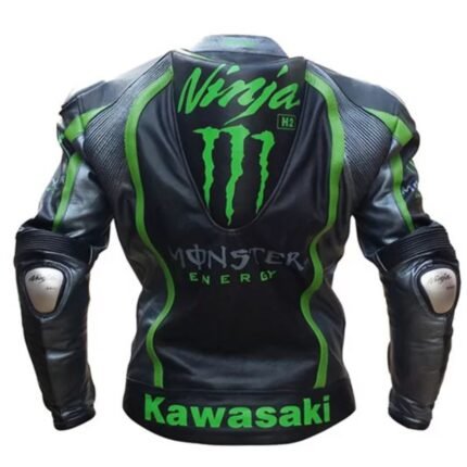 NARSON KAWASAKI MONSTER GREEN MOTORCYCLE RACING COWHIDE LEATHER JACKET
