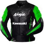 NARSON KAWASAKI NINJA BLACK GREEN RACING MOTORCYCLE COWHIDE LEATHER JACKET