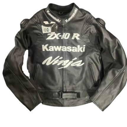 NARSON KAWASAKI BLACK RACING ZX10R MOTORBIKE GENUINE LEATHER BIKER JACKET