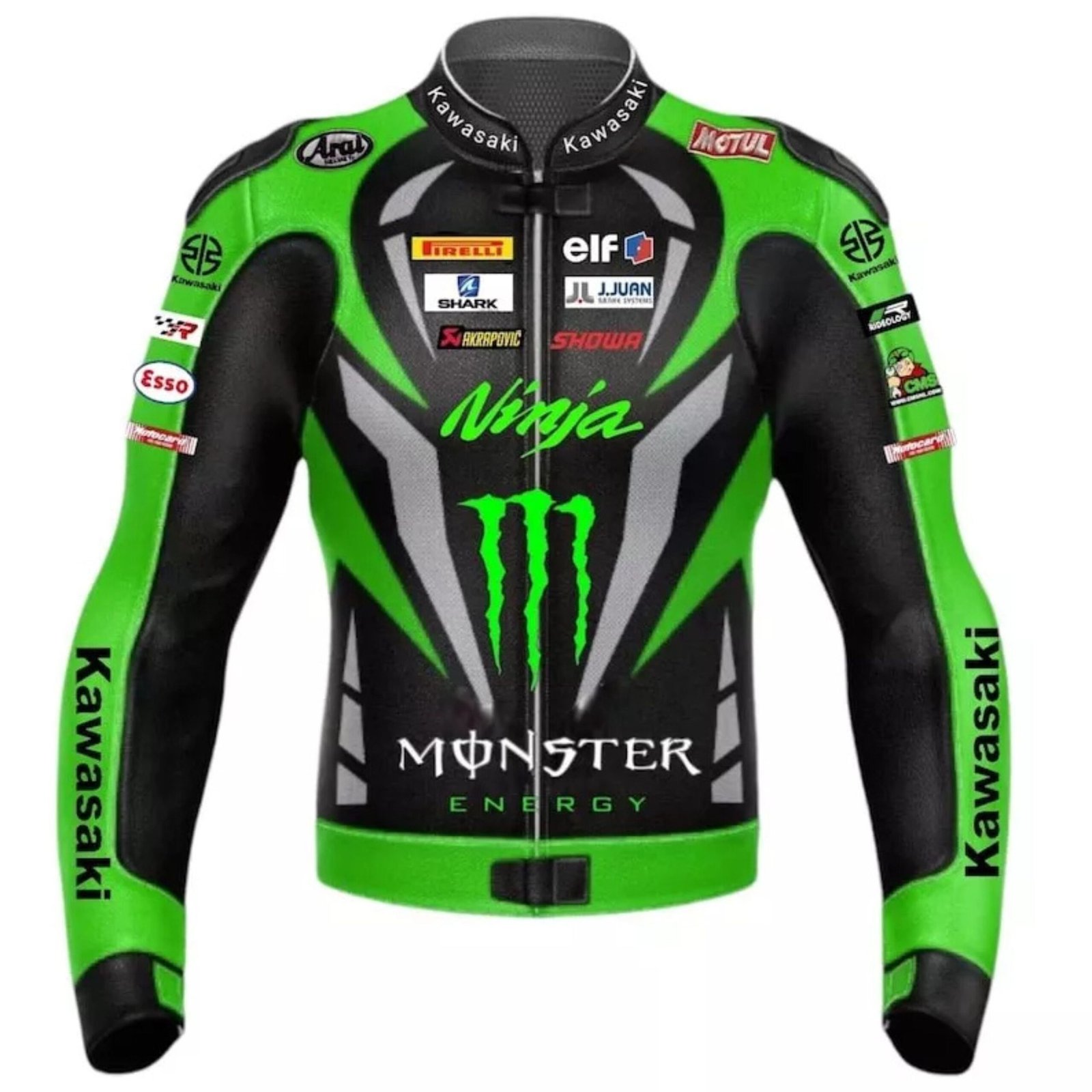2 NARSON KAWASAKI NINJA MONSTER ENERGY MOTORCYCLE RIDING GEAR GENUINE COWHIDE LEATHER JACKET
