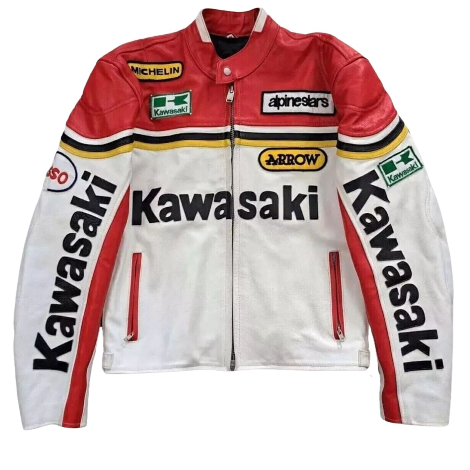 2 NARSON KAWASAKI RACING STREETWEAR CE ARMORED MOTORBIKER LEATHER JACKET