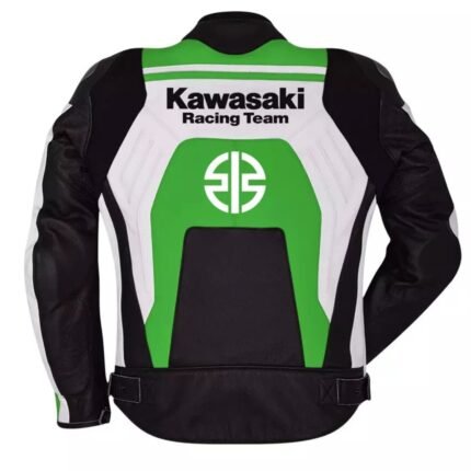 NARSON KAWASAKI RACING TEAM GREEN MOTORCYCLE COWHIDE LEATHER BIKER JACKET