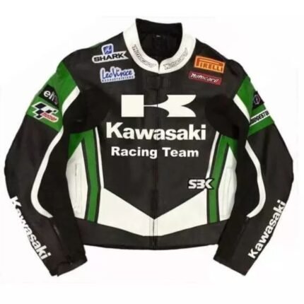 NARSON KAWASAKI RACING TEAM MOTORCYCLE GENUINE COWHIDE LEATHER JACKET
