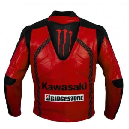 NARSON KAWASAKI RED RACING TEAM MOTORCYCLE COWHIDE LEATHER JACKET