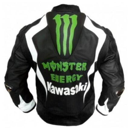 NARSON KAWASAKI MEN MONSTER ENERGY RACING MOTORCYCLE COWHIDE LEATHER JACKET