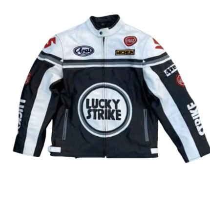 NARSON LUCKY STRIKE BIKER STREETWEAR FASHION MOTORCYCLE COWHIDE LEATHER RACING JACKET
