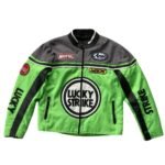 NARSON LUCKY STRIKE GREEN AS GRAY MOTORCYCLE RIDING GEAR COWHIDE LEATHER BIKER JACKET