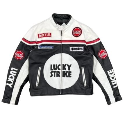NARSON LUCKY STRIKE RACING MOTORCYCLE OUTERWEAR GENUINE COWHIDE LEATHER JACKET