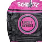 NARSON LUCKY STRIKE RACING MOTORCYCLE PINK AS BLACK LEATHER BIKER JACKET