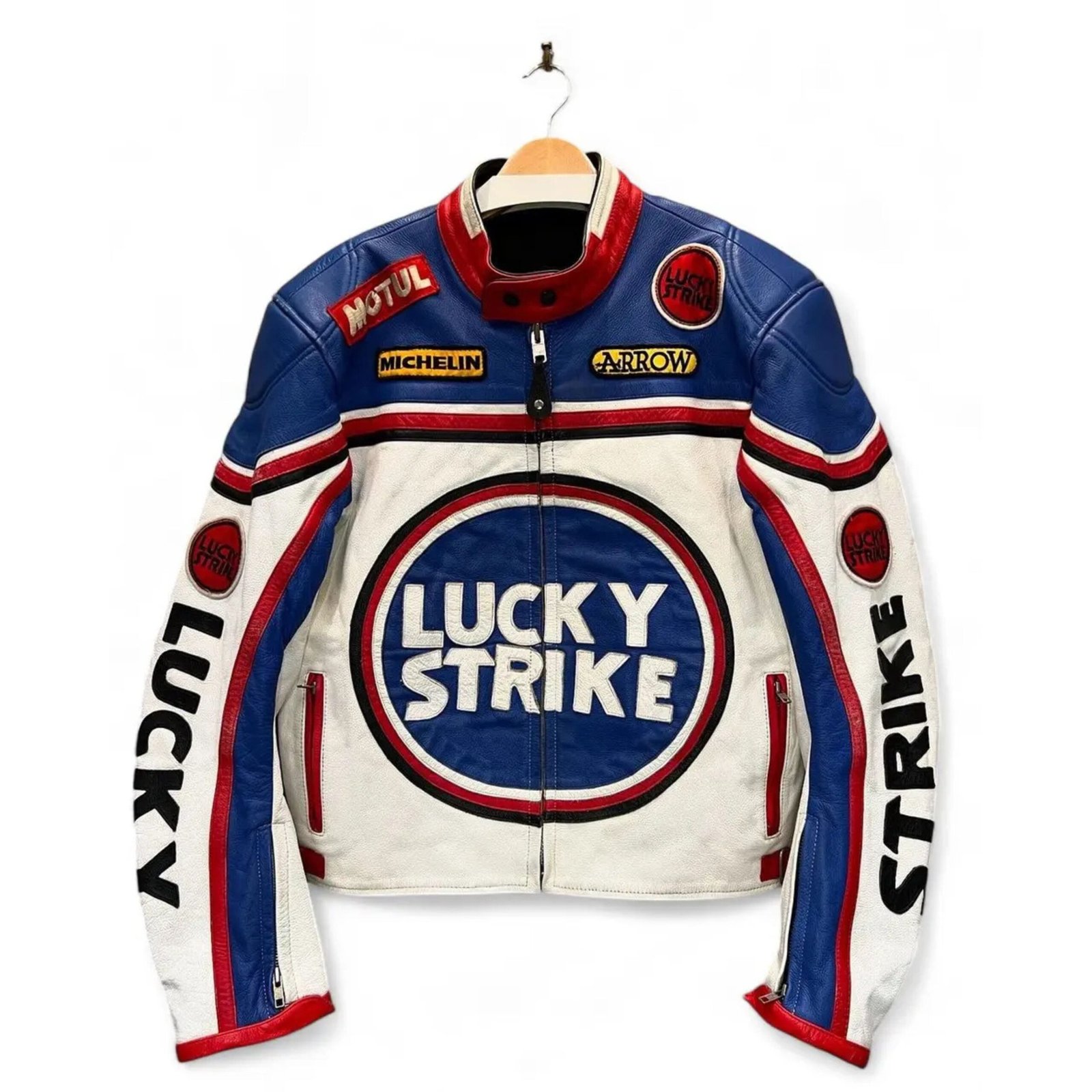 3 NARSON LUCKY STRIKE RACING MOTORCYCLE RIDING MOTORCYCLE RIDING GEAR LEATHER BIKER JACKET