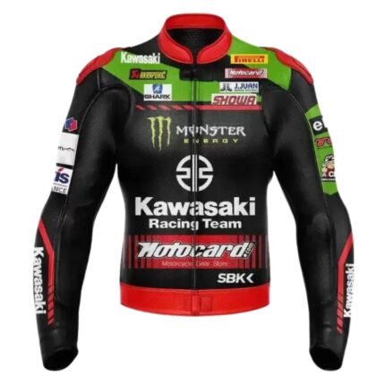 NARSON KAWASAKI NINJA MOTORCYCLE RACING COWHIDE LEATHER JACKET
