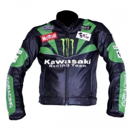NARSON KAWASAKI RACING TEAM GREEN AS BLACK MOTORCYCLE LEATHER JACKET