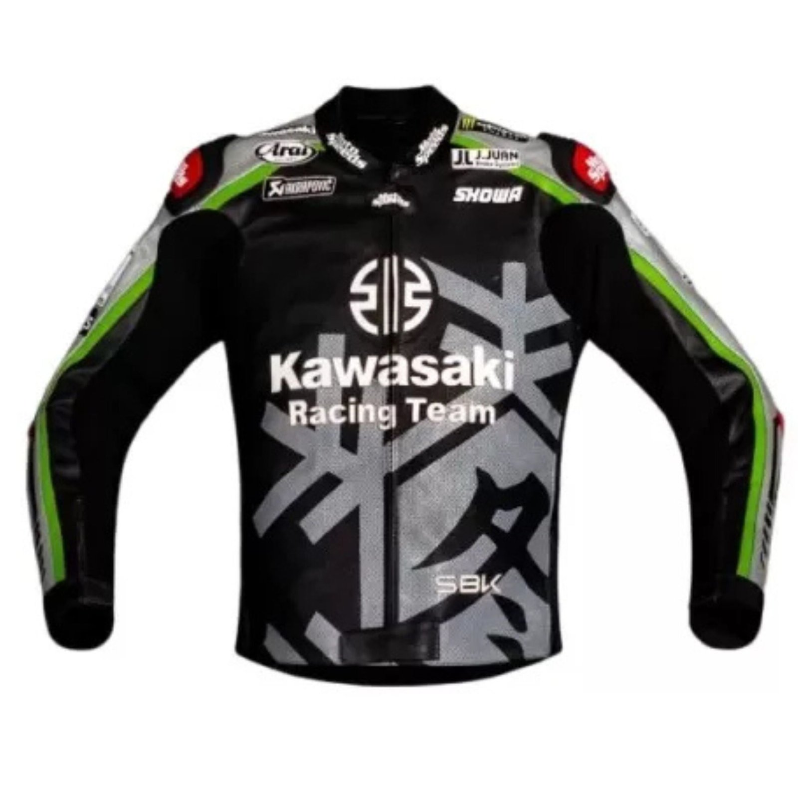 3 NARSON KAWASAKI RACING TEAM MOTORCYCLE COWHIDE LEATHER BIKER JACKET