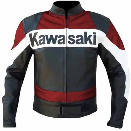 NARSON KAWASAKI MEN RED MOTORCYCLE COWHIDE LEATHER JACKET