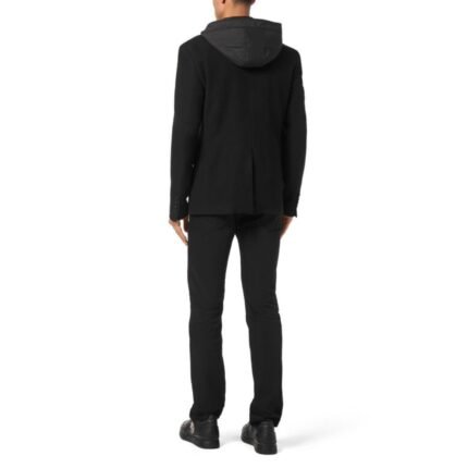 DENIM BLAZER JACKET WITH HOODIE