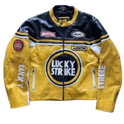 NARSON LUCKY STRIKE MOTORCYCLE RIDING GEAR STREETWEAR GENUINE COWHIDE LEATHER BIKER JACKET