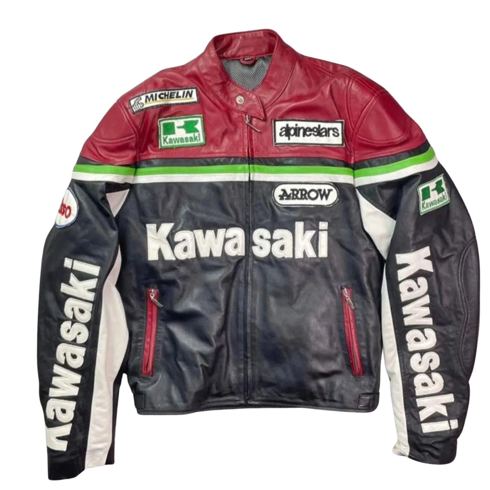 4 NARSON KAWASAKI ALPHINESTARS MOTORCYCLE RAING COWHIDE LEATHER JACKET
