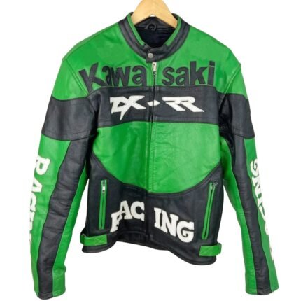 NARSON KAWASAKI RACING GREEN AS BLACK MOTORCYCLE LEATHER JACKET