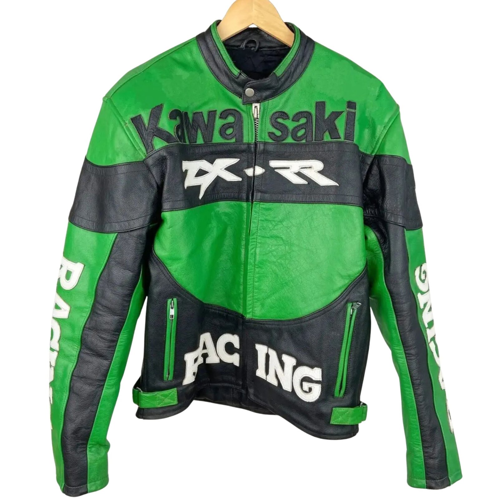 4 NARSON KAWASAKI RACING GREEN AS BLACK MOTORCYCLE LEATHER JACKET
