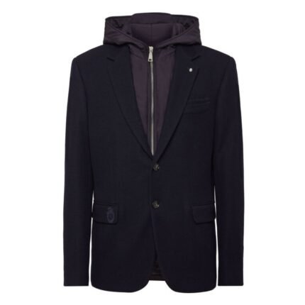 DENIM BLAZER JACKET WITH HOODIE