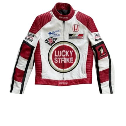 NARSON LUCKY STRIKE MOTORCYCLE RACING STREETWEAR CASUAL LEATHER BIKER JACKET