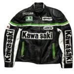 NARSON KAWASAKI RACING BLACK MOTORCYCLE CE ARMORS COWHIDE LEATHER JACKET