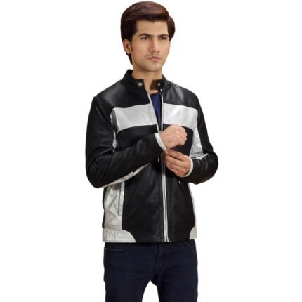 RANDOLF SILVER BLACK LEATHER BIKER JACKET