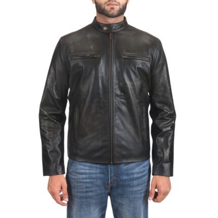 RUSTIC BLACK LEATHER BIKER JACKET