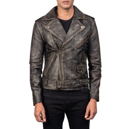 ALLARIC ALLEY DISTRESSED BROWN LEATHER BIKER JACKET