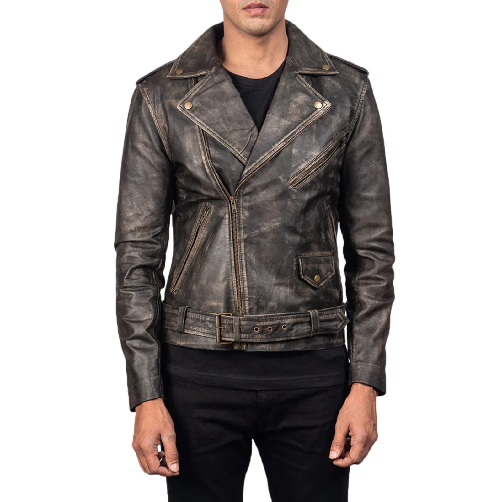 1 ALLARIC ALLEY DISTRESSED BROWN LEATHER BIKER JACKET