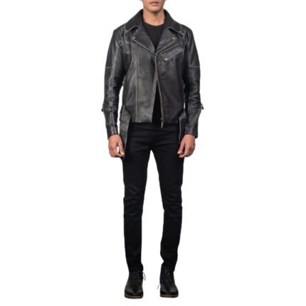 VINCENT BLACK LEATHER BIKER JACKET