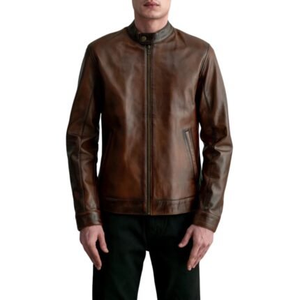ZEN DISTRESSED BROWN LEATHER BIKER JACKET