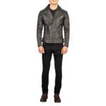 ARMAND DISTRESSED BROWN LEATHER BIKER JACKET