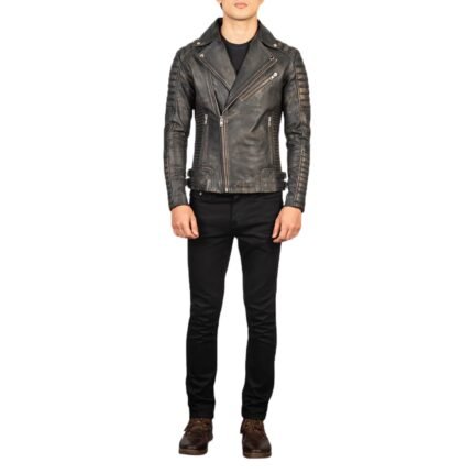 ARMAND DISTRESSED BROWN LEATHER BIKER JACKET