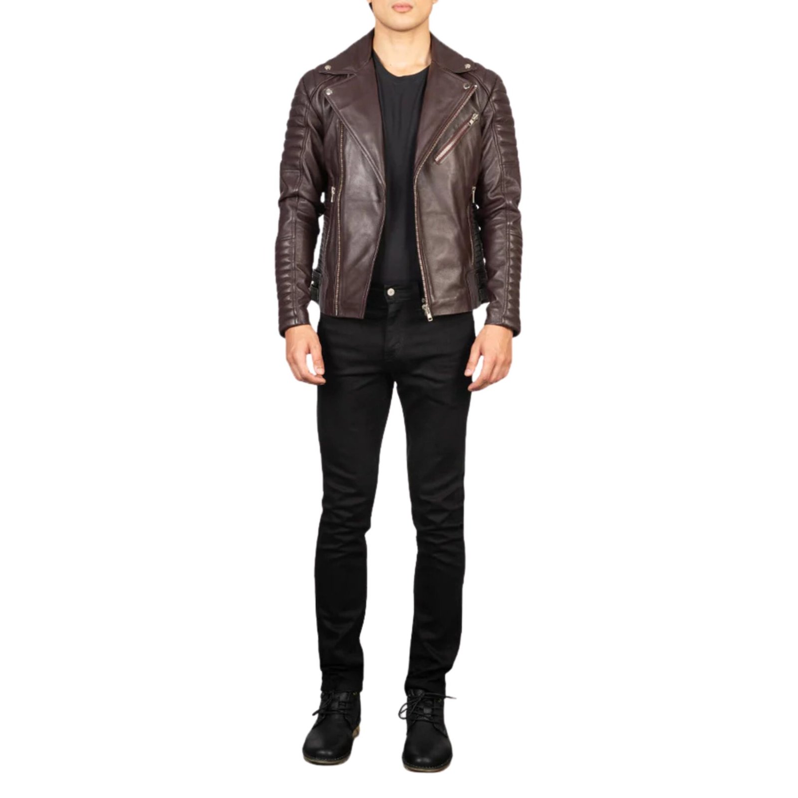1 ARMAND MAROON LEATHER BIKER JACKET