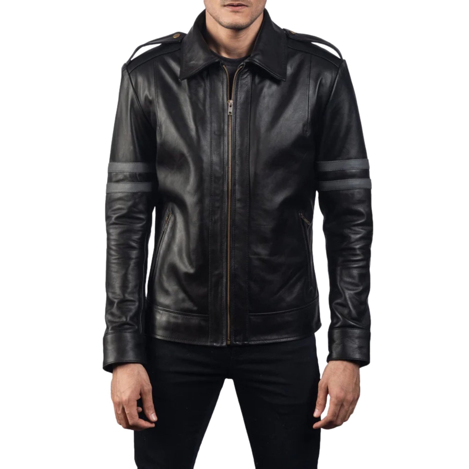 1 ARMSTRONG BLACK LEATHER BIKER JACKET