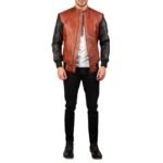 AVAN BLACK AND MAROON LEATHER BOMBER JACKET