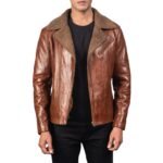 ALBERTO SHEARLING BROWN LEATHER JACKET