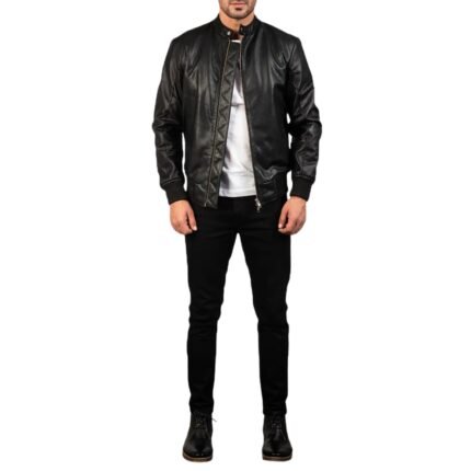 AVAN BLACK LEATHER BOMBER JACKET