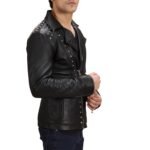 BLACK STUDDED LEATHER BIKER JACKET