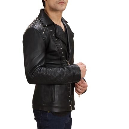 BLACK STUDDED LEATHER BIKER JACKET