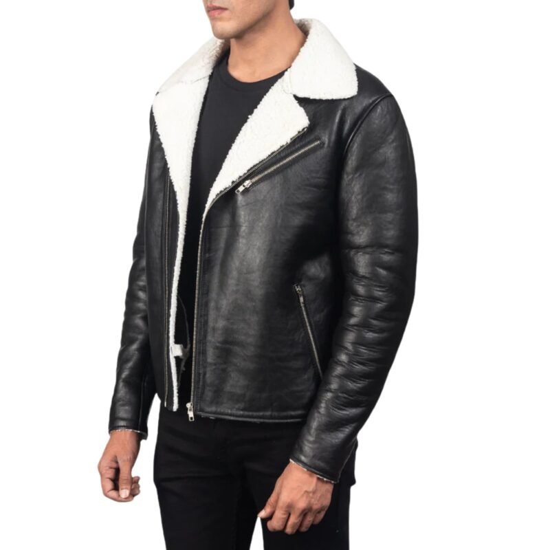 ALBERTO WHITE SHEARLING BLACK LEATHER JACKET