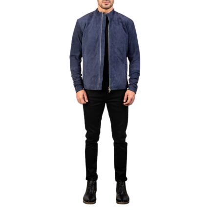 CHARCOAL NAVY BLUE SUEDE BIKER JACKET