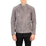 DAMIAN GREY SUEDE BIKER JACKET