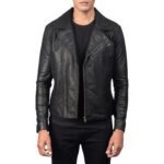 DANNY QUILTED BLACK LEATHER BIKER JACKET