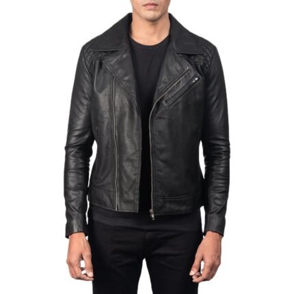 DANNY QUILTED BLACK LEATHER BIKER JACKET