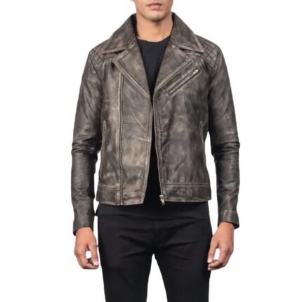 DANNY QUILTED BROWN LEATHER BIKER JACKET