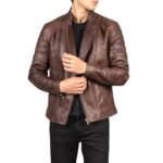 FAISOR BROWN LEATHER BIKER JACKET