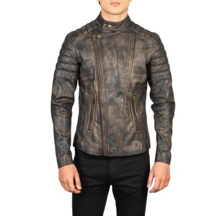 FAISOR DISTRESSED BROWN LEATHER BIKER JACKET