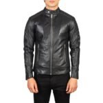 FERNANDO QUILTED BLACK LEATHER BIKER JACKET